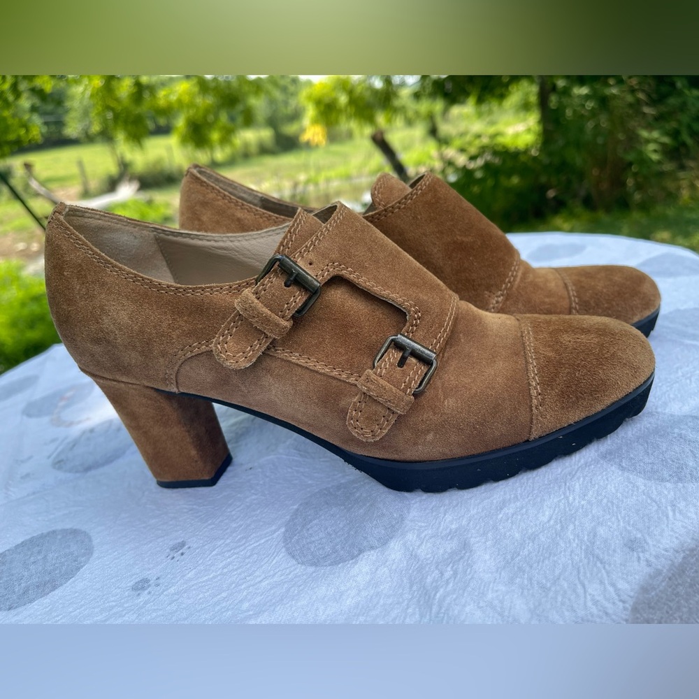 Anyi Lu Women’s Brown Suede Monk-strap Heel Nancy Size 7.5 EU 38. Handmade